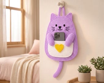 Crochet Cat Couch Caddy Pattern, Sofa Armrest Organizer PDF (Digital Download)