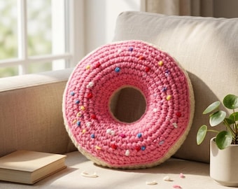 Giant Crochet Donut Pillow Pattern, Plush Cushion Amigurumi (PDF Download)