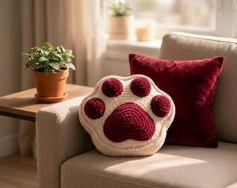 Crochet Paw Print Pillow Pattern PDF, Dog Cushion, Pet Lover Decor (Digital Download)