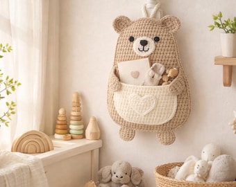 Crochet Bear Wall Pocket Pattern, Nursery Organizer Storage Bag (PDF Download)