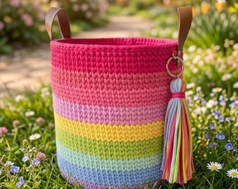 Beginner Crochet Basket Pattern, Rainbow Storage Organizer (PDF Download)
