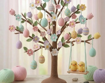 Crochet Easter Tree Pattern | Amigurumi Chicks, Eggs, Flowers (PDF Download)