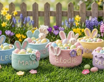 Crochet Easter Basket Pattern | Bunny Egg Hunt Holder (PDF Download)