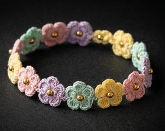 Crochet Daisy Bracelet Pattern PDF, Flower Jewelry, Beginner DIY (Digital Download)