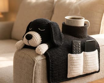 Crochet Dog Couch Caddy Pattern, Puppy Armrest Organizer, Sofa Storage PDF (Digital Download)