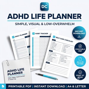 ADHD Life Planner | Daily, Weekly, Monthly Habit Tracker (Digital Download)