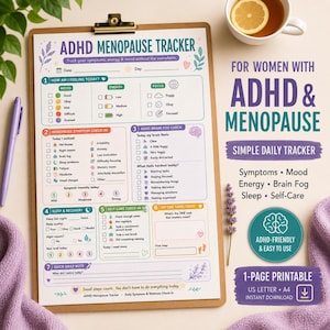 ADHD Menopause Tracker Printable, Daily Symptom Mood Sleep Tracker for Women, Digital Download