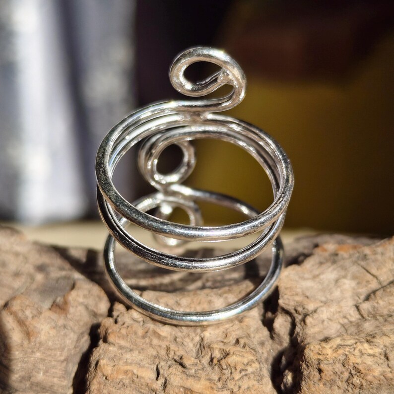 925 Sterling Silver Abstract Wire Wrap Ring, Boho Multi-layer Coiled ...