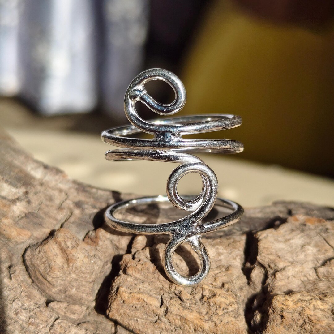 925 Sterling Silver Abstract Wire Wrap Ring, Boho Multi-layer Coiled ...