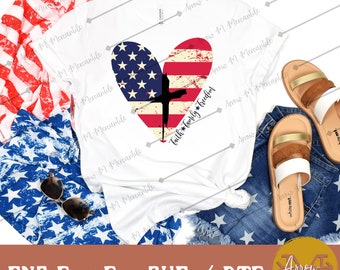 American Flag Cross Heart PNG: Distressed Faith Family Freedom (Digital Download)