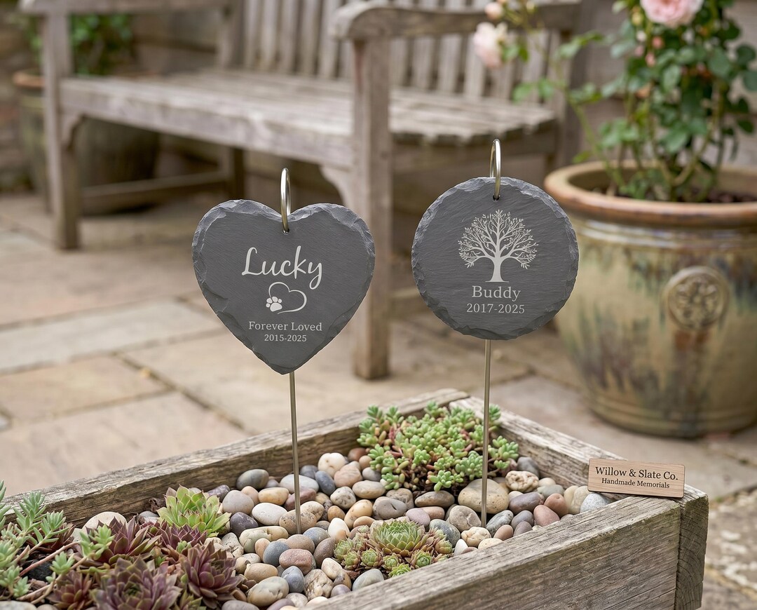 Engraved Slate Pet Memorial Garden Stone | Custom Dog Cat Grave Marker ...