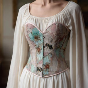 Floral Renaissance Corset Top: Vintage Botanical Bustier, Cottagecore Fairycore Style Blush Garden