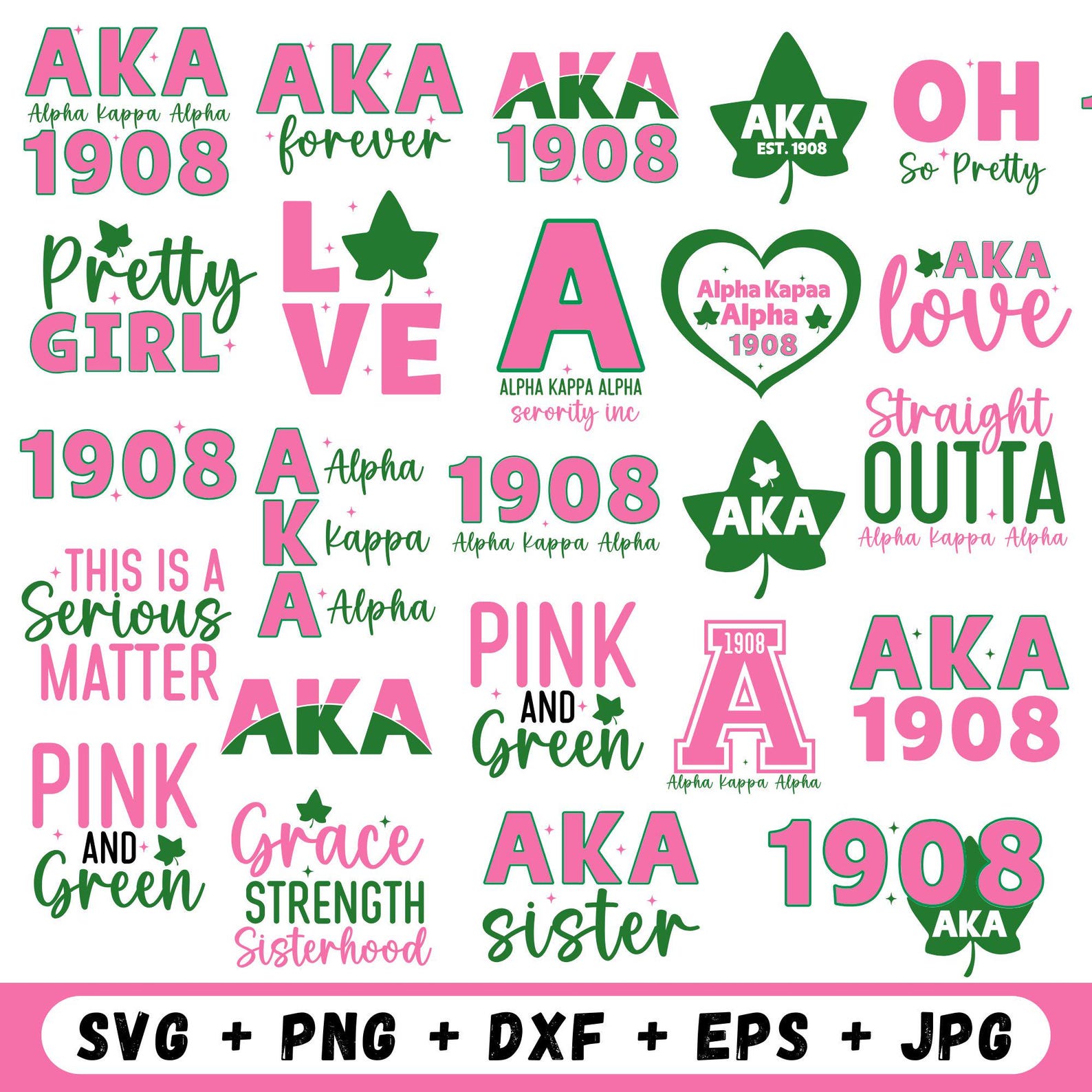 35 AKA Svg Bundle, Alpha Kappa Alpha Svg, Pink and Green Svg, AKA ...