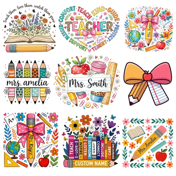 Personalized Teacher Png, Custom Teacher name Png, Teacher Back To School Png, Teacher appreciation,Retro Teacher png,Teacher Pencil Bow Png