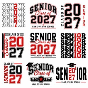 Avgångsklass 2027 examen SVG-paket, klass 2027 SVG, examen 2027 Png, avgångsskjorta Svg, gymnasieskjorta Design, Cricut CutFiles