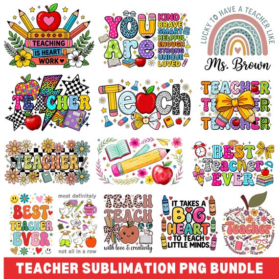 Teacher PNG Bundle, Boho Teacher PNG, teacher appreciation, back to school, rainbow teacher life sublimation, Teacher Shirt Designs, Digital