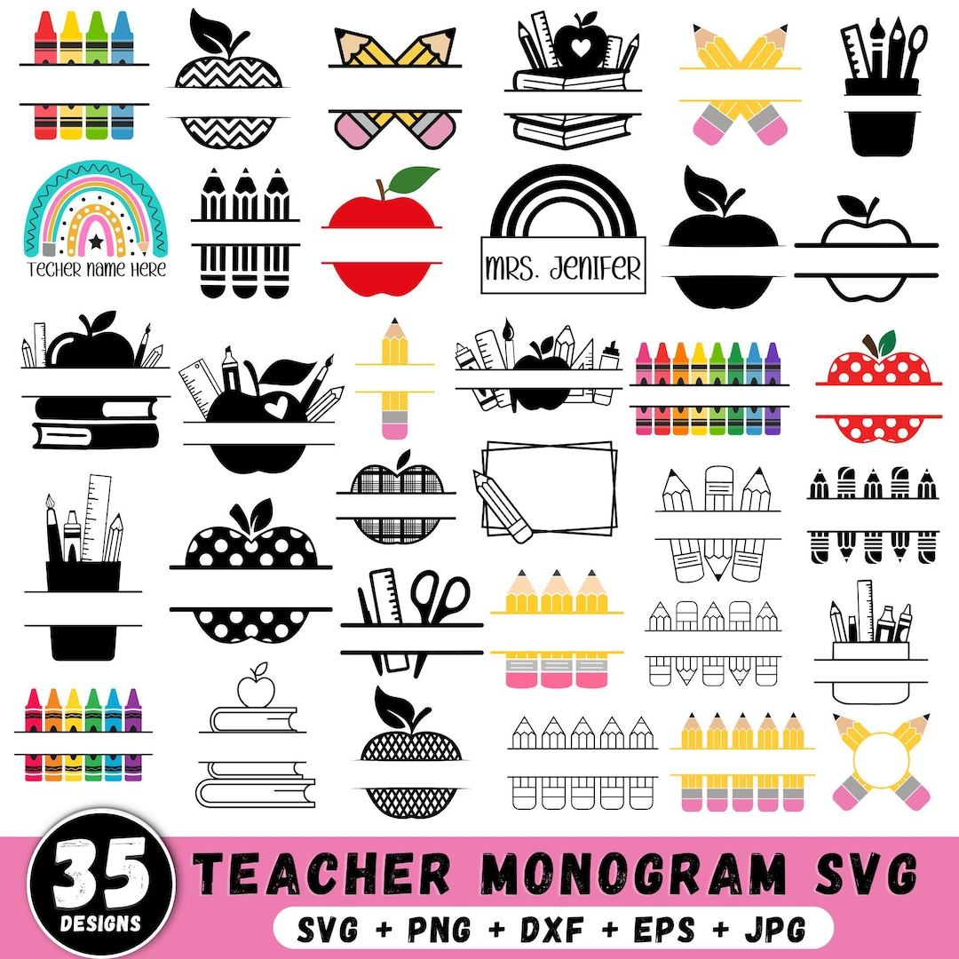 Teacher Split Monogram Svg Png, Teacher Svg, Back to School Svg, Pencil ...