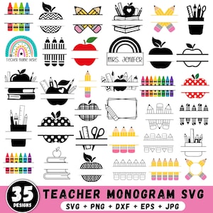 Teacher split monogram Svg Png, Teacher Svg, Back to school svg, Pencil split name svg, School Svg, Teacher elements Svg,Teacher Life,Cricut