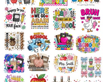 Back To School Png Bundle, First Day of School png,Teacher Appreciation,School PNG,Preppy School sublimation,Teacher School Supplies,Digital