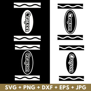 May include: A digital graphic design featuring two vertical columns of black and white elements. Each column contains two oval shapes with the word Crayon printed inside, alternating with horizontal rectangular bands featuring a wavy line pattern.