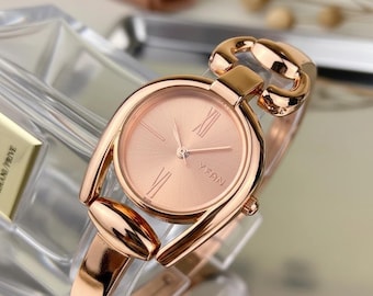 Barrel Face Bangle Watch | Rose Gold Tone Ladies Wristwatch | Elegant Bracelet Timepiece