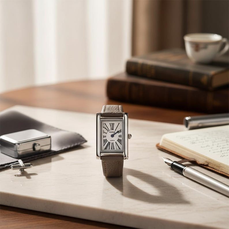Rectangular Tank Watch | Vintage Inspired Wristwatch | Classic Roman Numeral Watch image 1