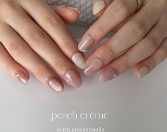 Peach Crème: Unghie finte adesive, punte per unghie in gel giapponesi fatte a mano