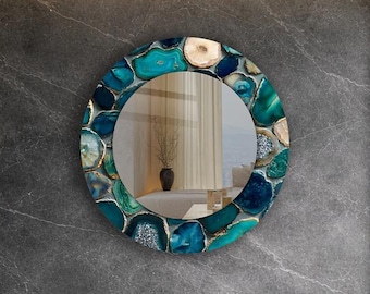 Teal Round Wall Mirror, Bathroom Vanity Mirror, Luxury Decorative Mirror, Modern Wall Mirror, Blue Green Mirror, Statement Bathroom Decor