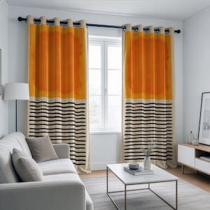 Sunset Inspired Curtains, Abstract Orange and Black Drapes, Modern Geometric Window Panels