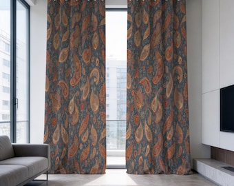 Paisley Pattern Curtains, Bohemian Style Drapes, Living Room Intricate Floral Window Treatment