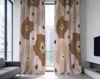 Boho Floral Curtains, Beige and Brown Floral Drapes, Custom Window Treatment