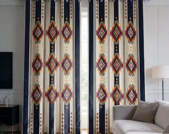 Boho Tribal Curtains, Aztec Geometric Drapes, Southwestern Ethnic Pattern Window Panels