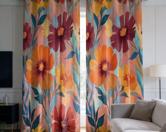 Vibrant Floral Curtains, Bold Flower Print Drapes, Made to Measure Curtain Panels, Colorful Window Treatment