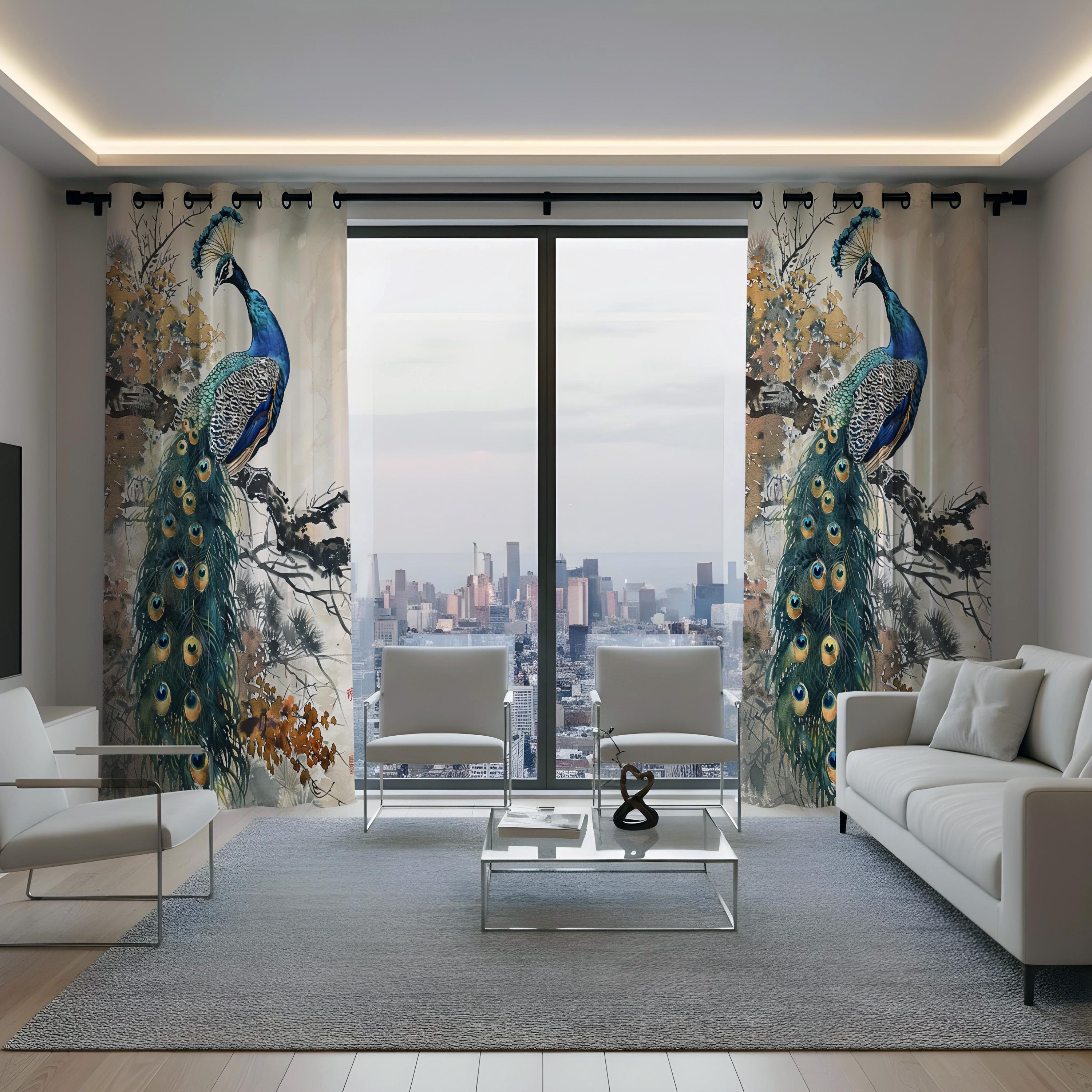 孔雀柄ピーコック　ベルベットドレープカーテン Peacock Curtains, Oriental Bird Drapes, Asian Style Window Panels