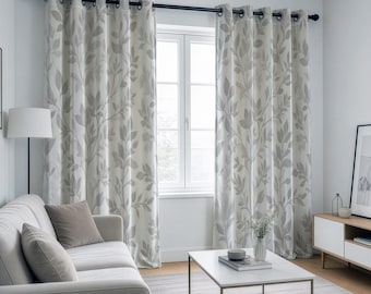 Leaf Pattern Curtains, Neutral Drapes, Soft Floral Made to Measure Panels,  Custom Size Curtains