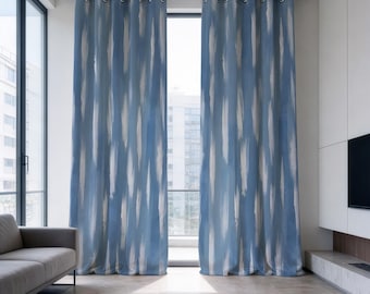 Abstract Blue Curtains, Modern Watercolor Drapes, Custom Size Curtains