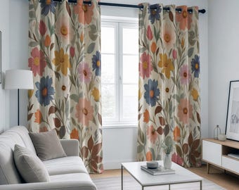 Colorful Floral Curtains, Classic Flower Print Drapes, Custom Size Curtains for Living Room & Bedroom