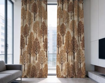 Tree Pattern Curtains, Earthy Brown Velvet Drapes, Boho Chic Window Treatment, Custom Sizes Panels