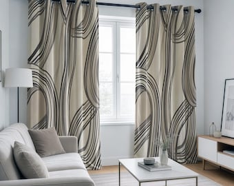 Abstract Line Pattern Curtains, Modern Geometric Drapes, Custom Size Curtains for Living Room & Bedroom