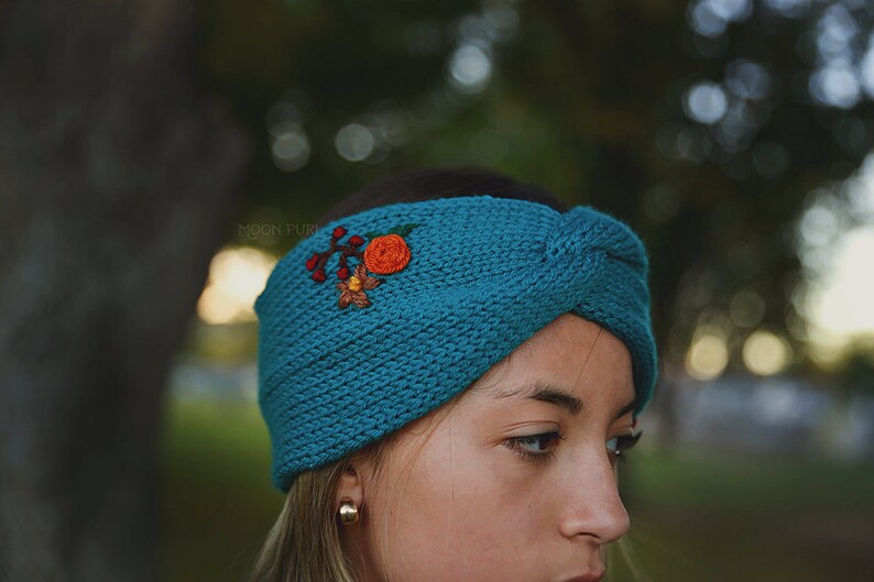 Wildflower Headwrap & Fingerless Mitts Set // Embroidered Florals // Autumn giftset image 4