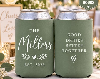 Custom Wedding Can Coolers, Personalized Wedding Favors, Bride Groom Drink Sleeves, Custom Can HolderReception Party Guest Gifts