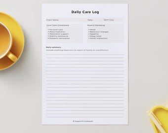 Daily Care Log Template, Support Worker Daily Notes, NDIS Care Log, Aged Care Documentation, Editable Canva Template