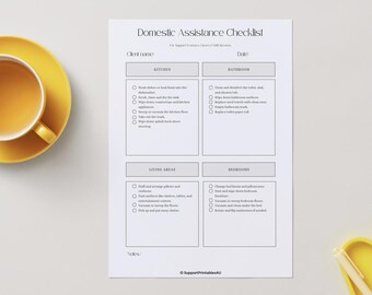 Domestic Assistance Checklist, Support Worker Cleaning Checklist, NDIS & Aged Care Printable, Carer Task Sheet, Editable Canva Template