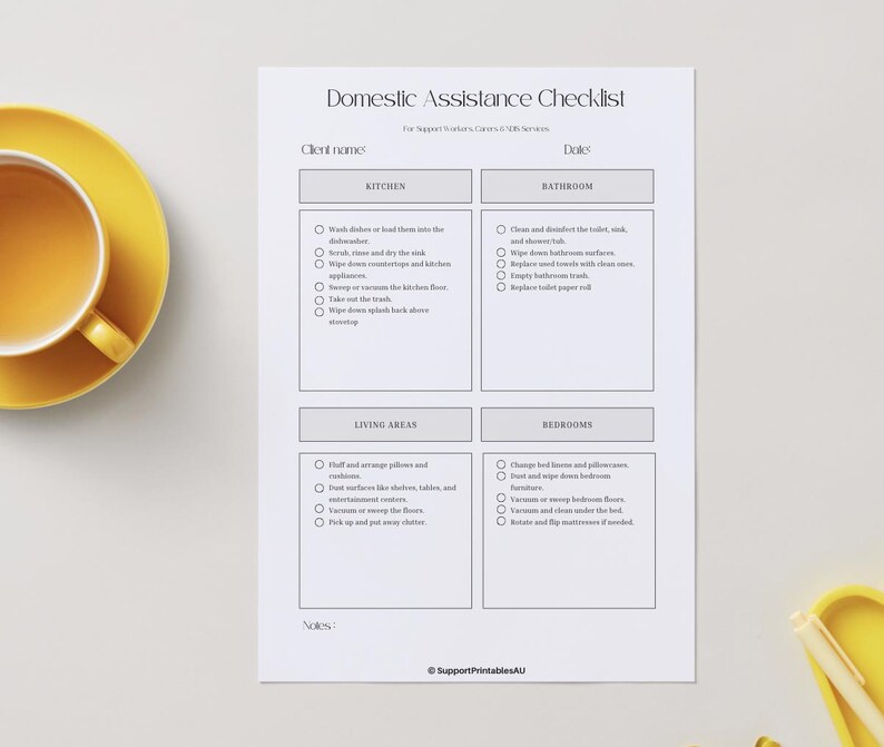 Domestic Assistance Checklist, Support Worker Cleaning Checklist, NDIS ...