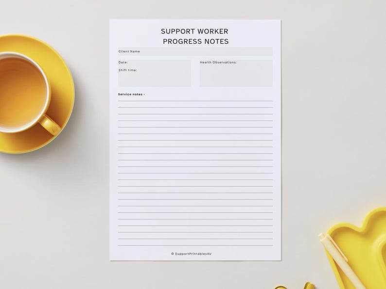 Support Worker Progress Notes Template, NDIS Notes, Aged Care Documentation, Printable Support Worker Form, Editable Canva Template image 2