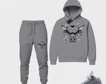 Men’s Wolf Gray Tracksuit Set – Soft Fleece Hoodie & Joggers for Jordan 5 Match