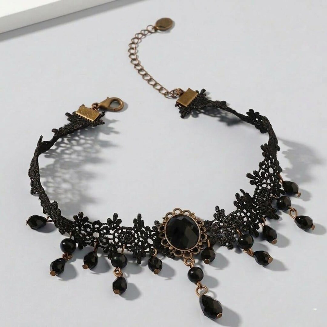 Gothic Lace Choker Necklace Black Victorian Choker With Pendant, Gothic ...
