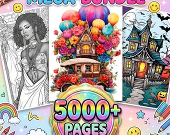 5000+ Coloring Pages Mega Bundle, Kids Adults Activity Books (Digital Download)