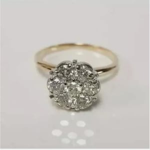 2.0 ct Diamond Cluster Ring, Flower Design Round Diamond Halo Classic Engagement Style