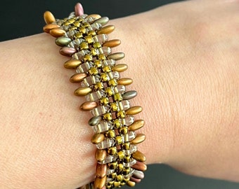 Hand Woven Metallic Beaded Bracelet, Magnetic Clasp Beaded Bracelet, Glass Seed Beads Bracelet, Beaded Mixed Metallic Bracelet, Gift For Her